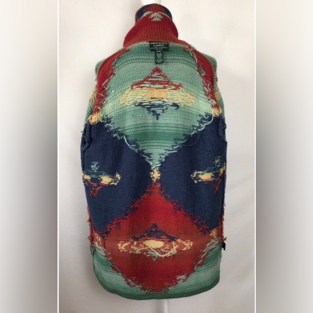 Ralph Lauren Hand Knit Blanket Wool Aztec Southwestern Navajo Robe Jacket - Picture 8 of 9